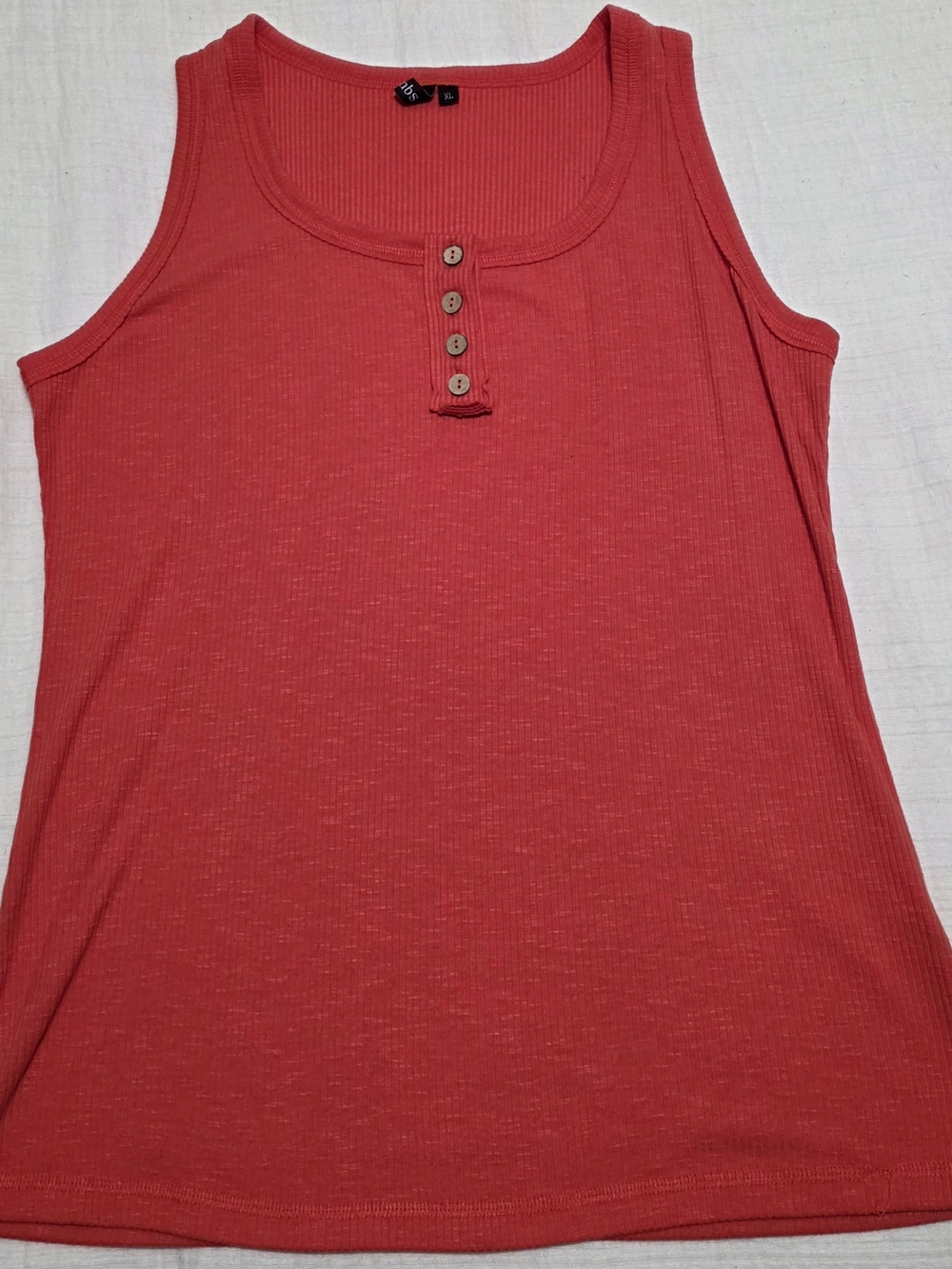Redish Orange Ribbed Tank Top with Button Henley - Unbranded